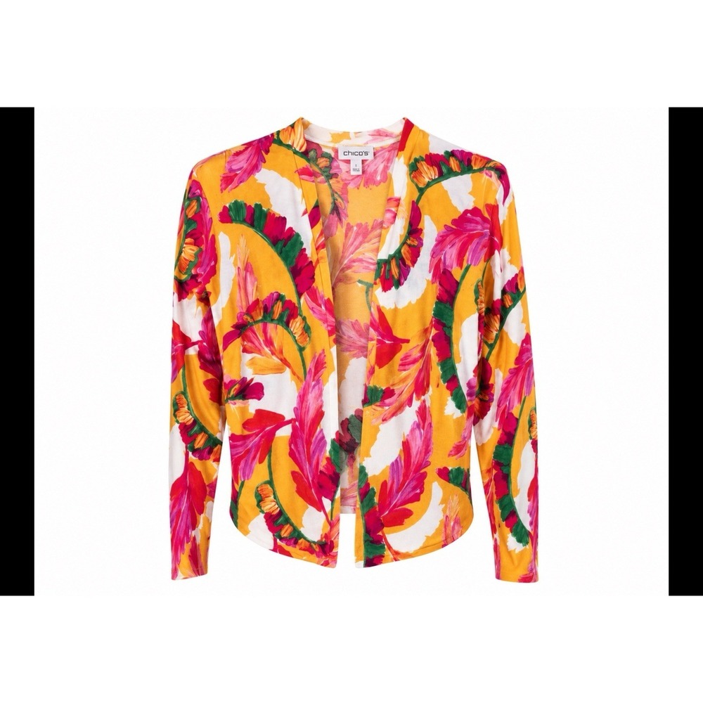 Chicos 4-6 Summer Romance Foliage Topper Cardigan Open Front Light Mango Ice NWT - Picture 6 of 8